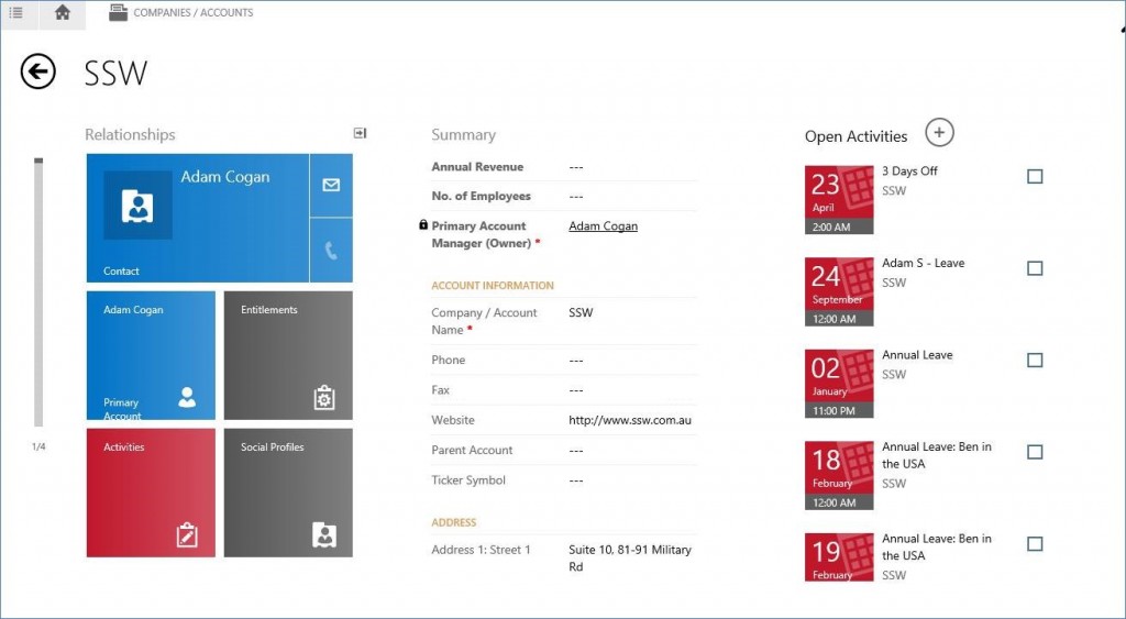 Figure: CRM on Windows 8 App