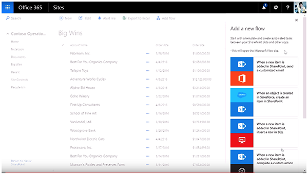 SharePoint 2016 will have built-in support for Microsoft Flow