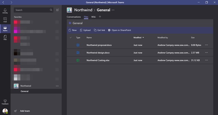 Figure: Now we don’t need to leave the chat environment to access our files – though you can also find them on the web at https://sswcom.sharepoint.com/sites/Northwind/Shared%20Documents/