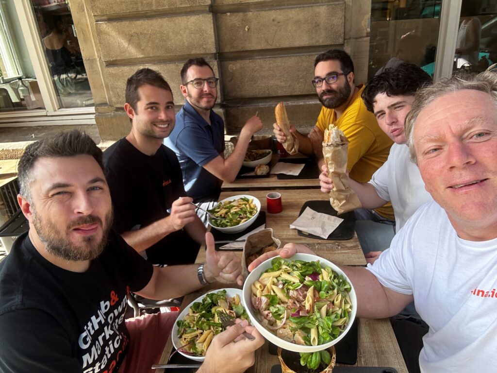 Group eating French food