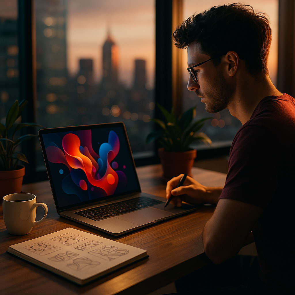 OpenAI image of a man sitting in front of a laptop